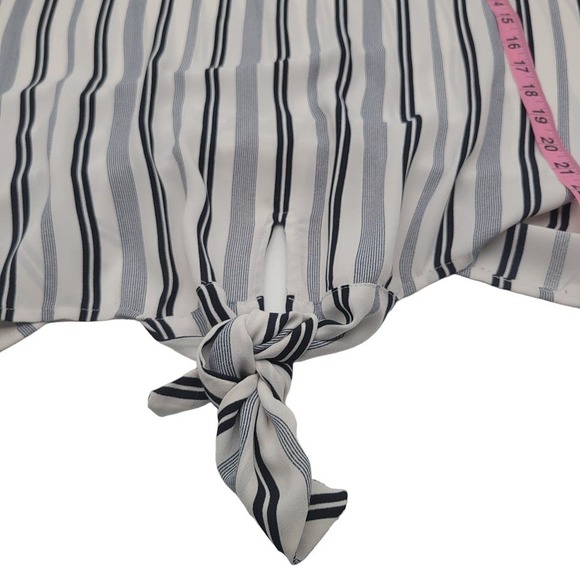 Loft Navy & White Striped Tie Front 3/4 Sleeve Blouse Womens Sz L - Picture 6 of 11